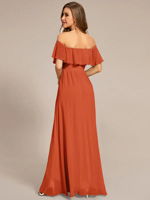 Off Shoulder Chiffon Split High Low Bridesmaid Dress