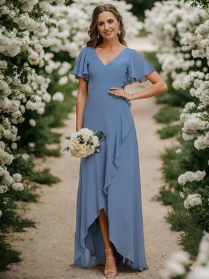 Jodi High Low Ruffle Chiffon Bridesmaid Dress