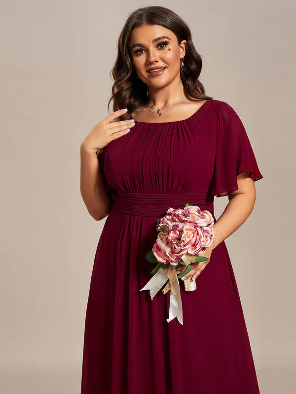 Tina Round Neck Pleated Bridesmaid Dress