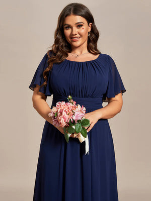 Tina Round Neck Pleated Bridesmaid Dress