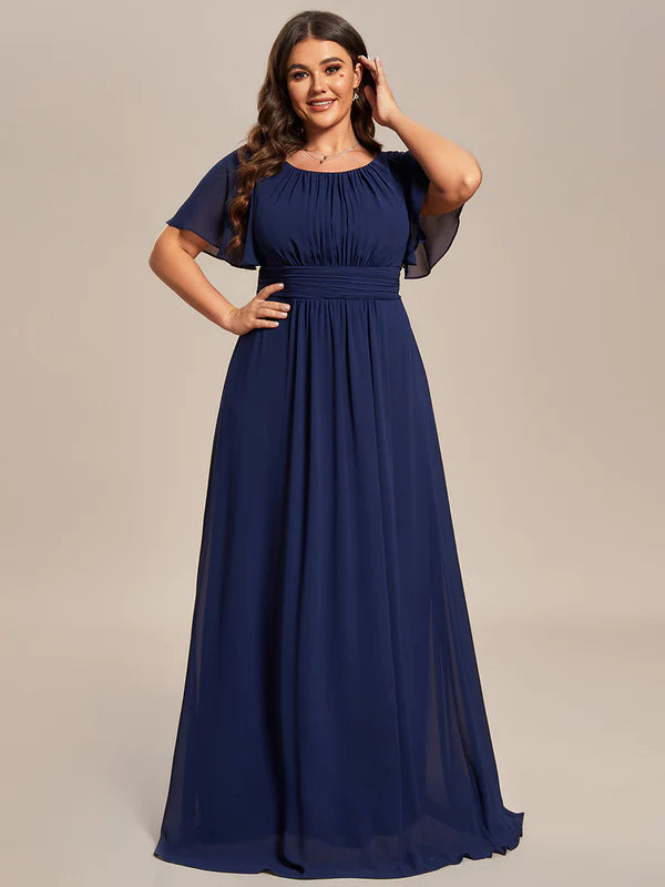 Tina Round Neck Pleated Bridesmaid Dress