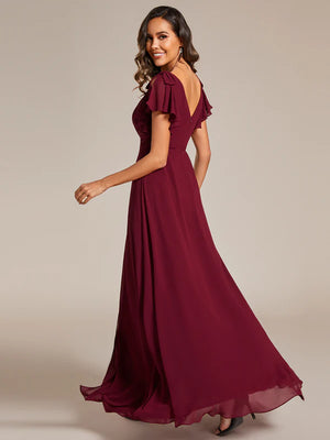 Amy Ruffle Sleeves V-neck Chiffon Dress