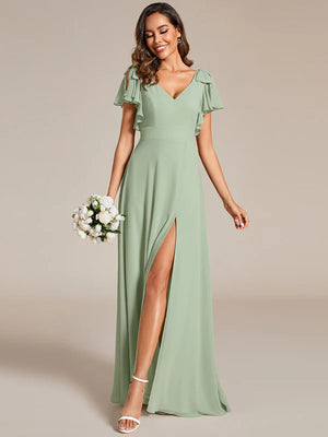 Amy Ruffle Sleeves V-neck Chiffon Dress