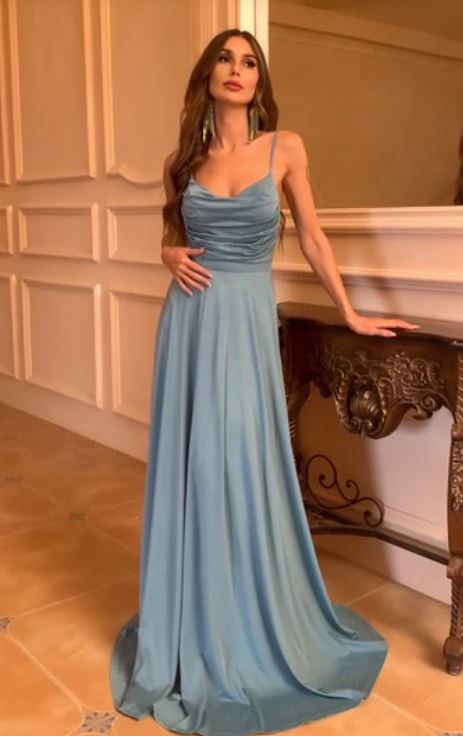 Eva Dusty blue tie back dress