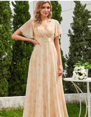 Jacqui Double V-Neck Ruffle Sleeve Bridesmaids Dress