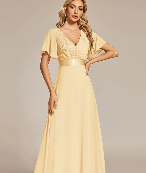 Jacqui Double V-Neck Ruffle Sleeve Bridesmaids Dress