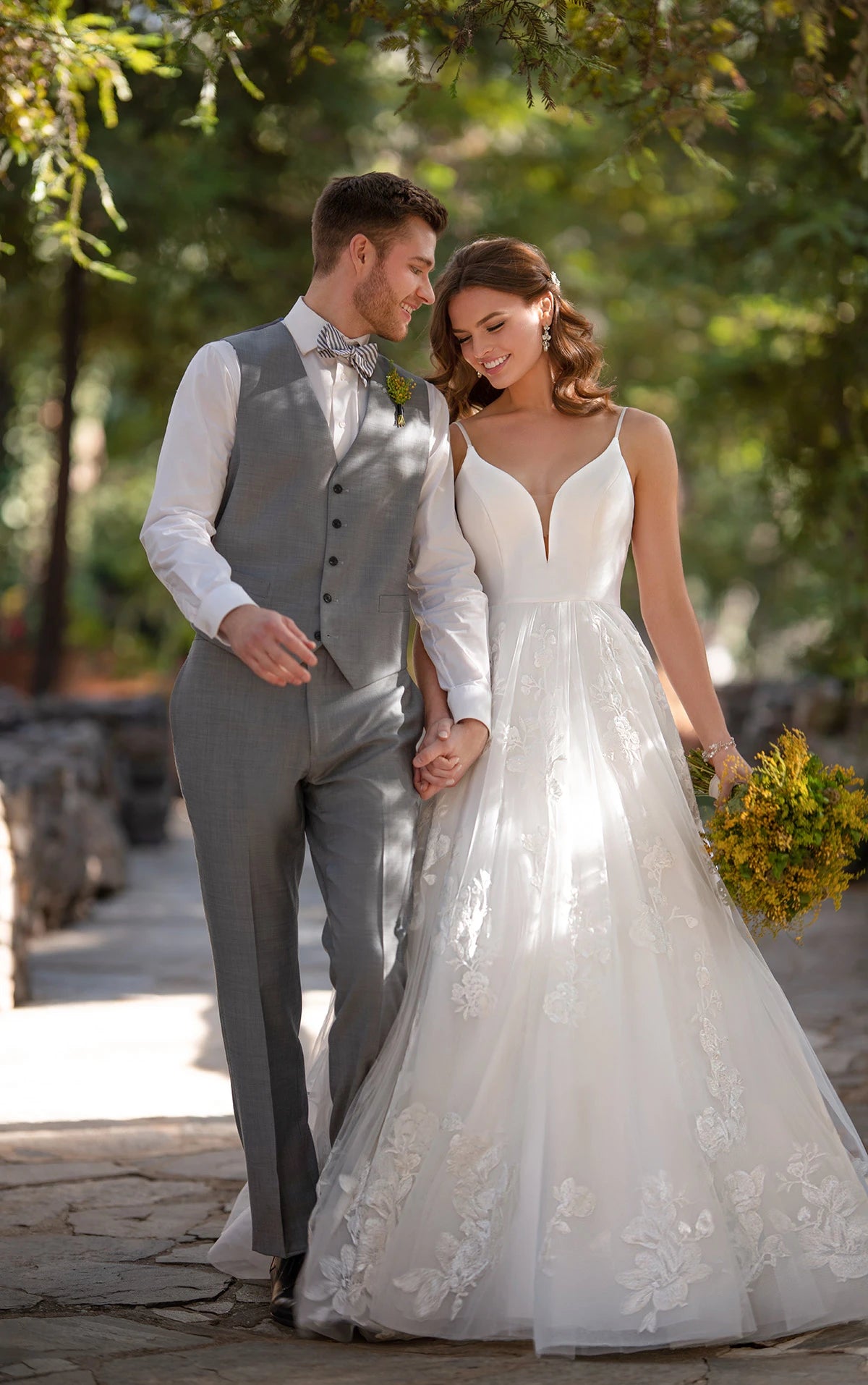 V NECK BALLGOWN WEDDING DRESS WITH FLORAL TULLE SKIRT
