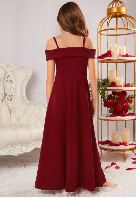 Girl's Knitted Off Shoulder Elegant Dress