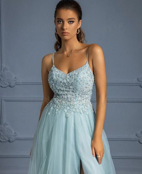 Tiana Split Thigh Mesh Formal Dress