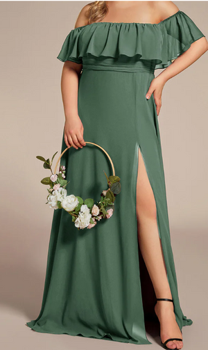 Mia Off Shoulder Ruffle Thigh Split