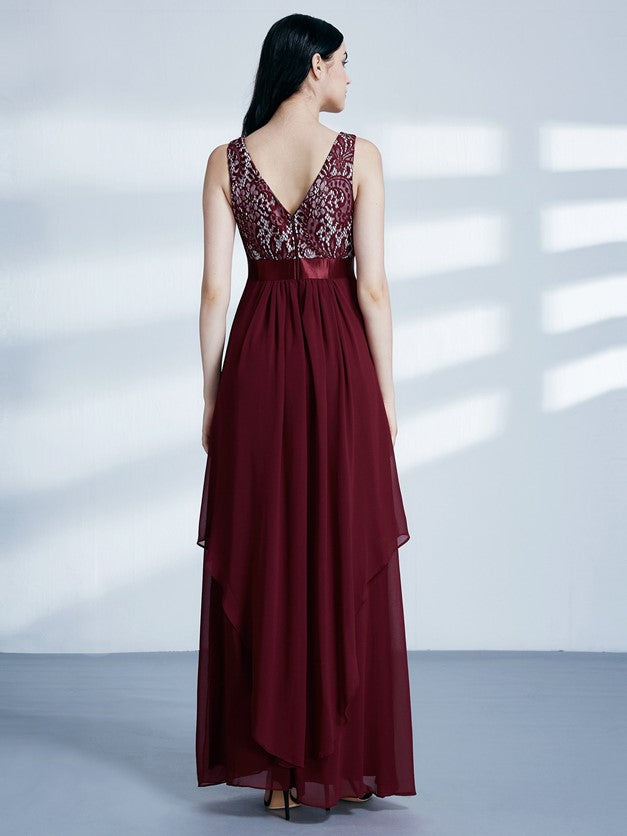 Women's Elegant Round Neck, Lace Bodice Long Bridesmaids Dress