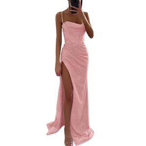 Elegant Shimmer Spaghetti Strap Evening Dress