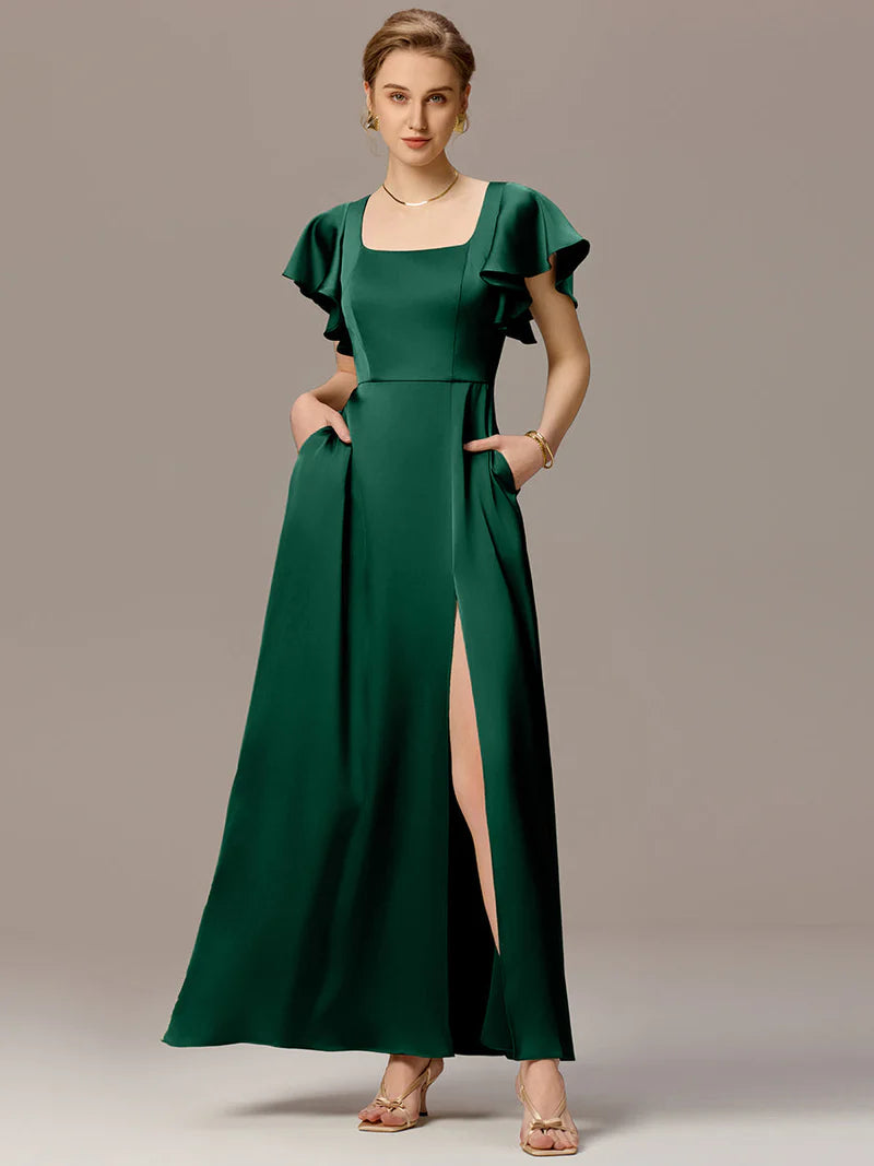 Polly Satin Dress with Sleeves - Bella Bridesmaids