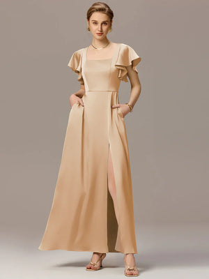 Polly Satin Dress with Sleeves