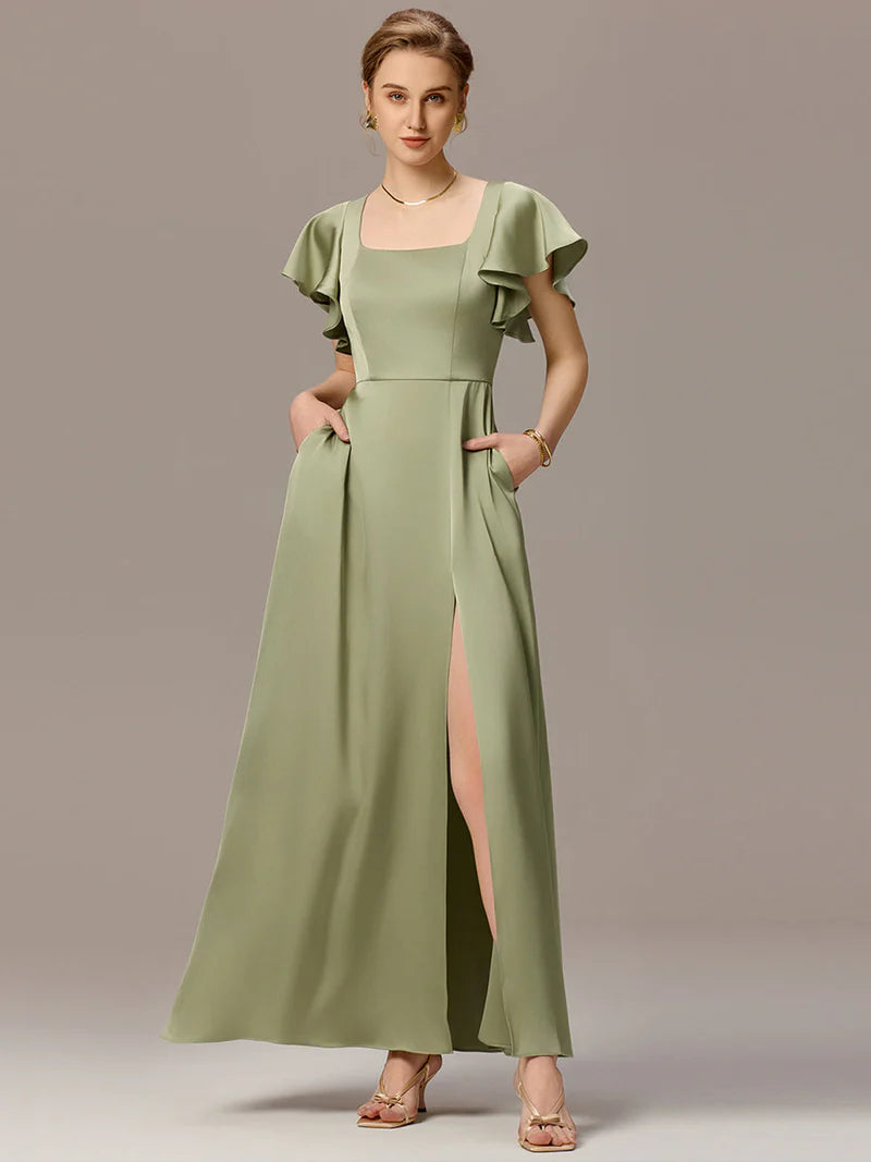 Polly Satin Dress with Sleeves