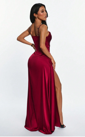 Tammy Satin ruffle split dress