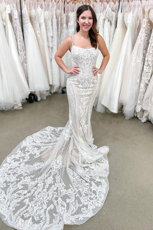 Spaghetti-Strap Lace Mermaid Wedding Dress