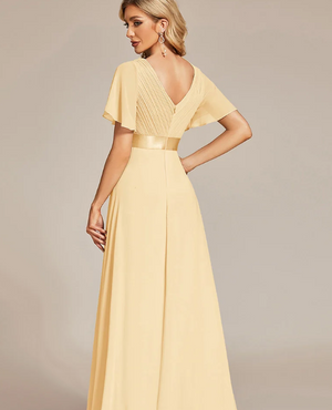 Jacqui Double V-Neck Ruffle Sleeve Bridesmaids Dress