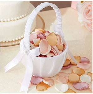 Flower Girl Satin Basket with Pearl and bow detail