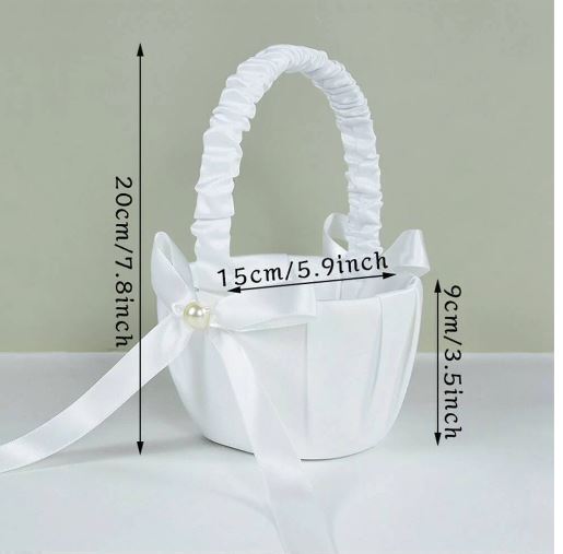 Flower Girl Satin Basket with Pearl and bow detail