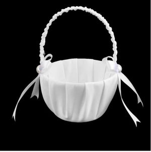 Flower Girl Satin Basket with Pearl and bow detail