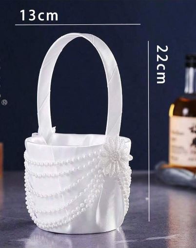 Wedding Flower Basket With Pearl Bead & Lace & Flower Decoration