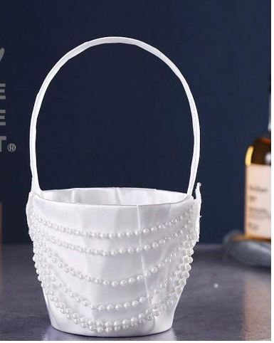 Wedding Flower Basket With Pearl Bead & Lace & Flower Decoration