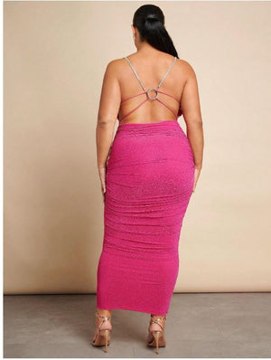 Sutton open back ruched Dress With Plunging Neckline