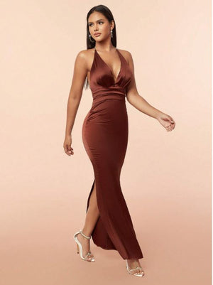 Backless Detachable Metallic Chain Strap Slit Cami Dress