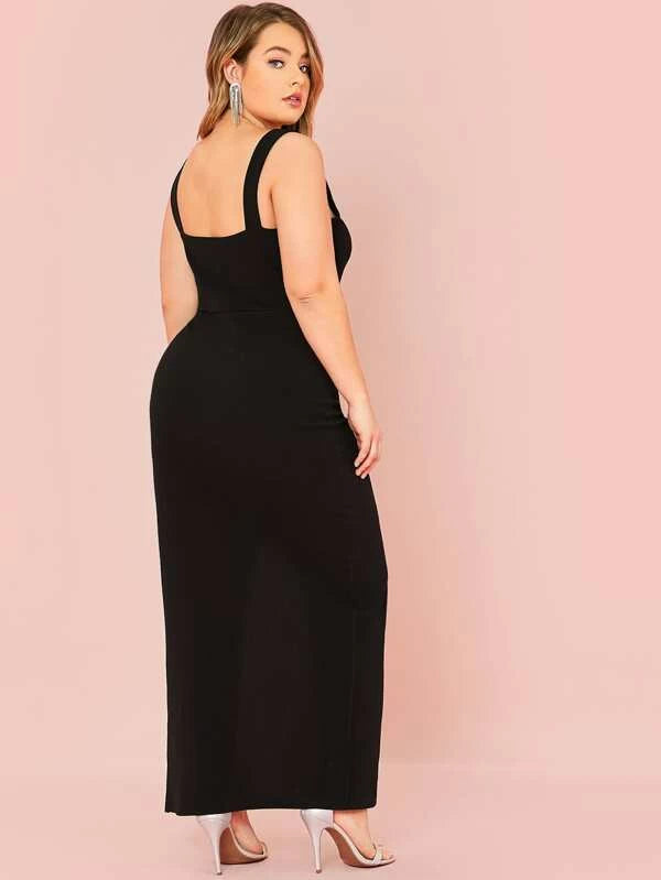 Split Thigh Solid Maxi Dress