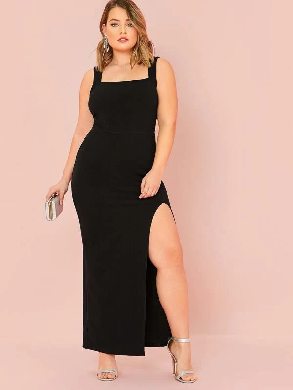 Split Thigh Solid Maxi Dress