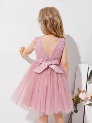 Flower Girls Embroidery Bodice Mesh Hem dress