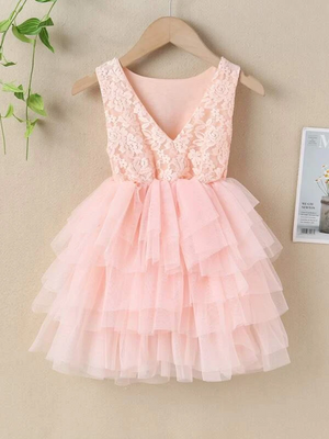 Flower Girls Lace And Mesh Layered Dress