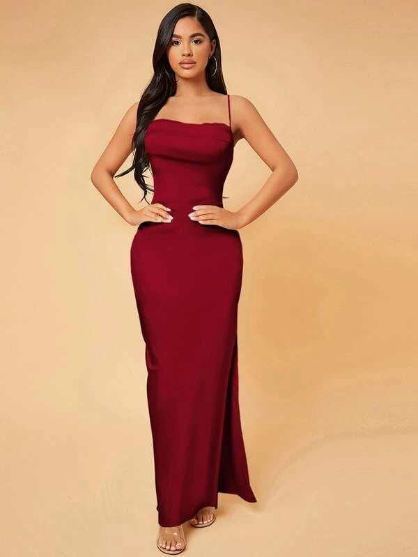 Sofia Satin split Thigh Cami Dress