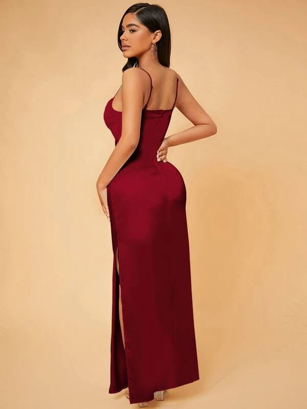 Sofia Satin split Thigh Cami Dress