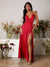 Plunging Neck Wrap Hem Satin Cami Dress