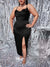 Chelsea Draped Collar Slit Thigh Lace Up Backless Satin Cami Dress