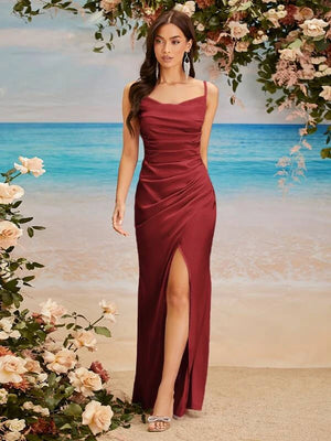 Belle Draped Ruched Split Thigh Evening Dress