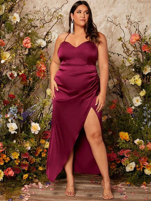 Talia Split Thigh Crisscross Wrap Satin Dress
