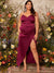 Talia Split Thigh Crisscross Wrap Satin Dress