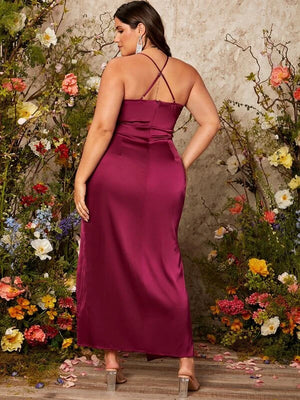Talia Split Thigh Crisscross Wrap Satin Dress