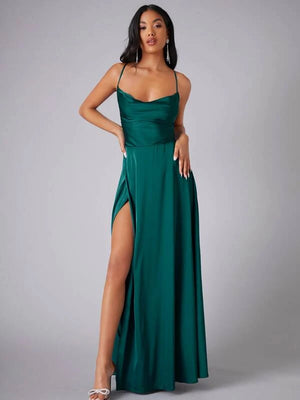 Crisscross Backless Wrap Satin Ball Dress