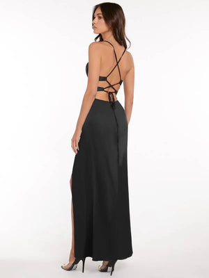 Lace Up Backless Split Thigh Maxi Cami Dress