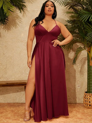 Crisscross Backless Split Thigh Plus size Maxi Dress