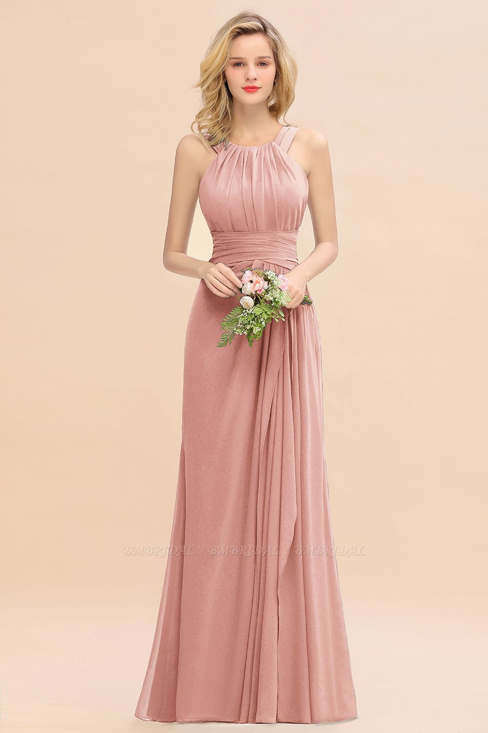 Round Neck Sleeveless Bridesmaid Dress