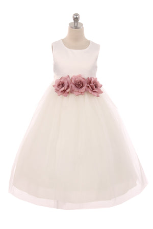 Satin 3 Flower Dress - white