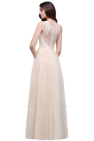 Lacey Sleeveless Long Tulle Ivory Wedding Dress