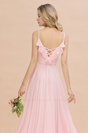 Pink Chiffon Bridesmaids Dress with Spaghetti Straps
