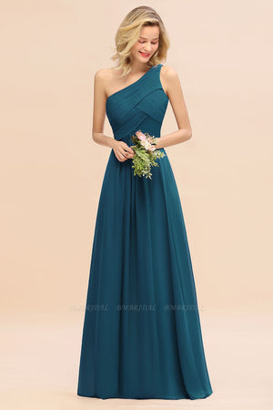 One Shoulder Ruffle Grape Chiffon Bridesmaid Dress