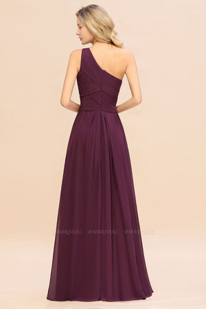 One Shoulder Ruffle Grape Chiffon Bridesmaid Dress